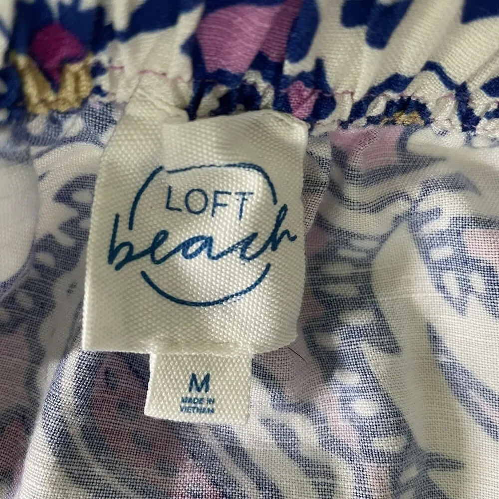 LOFT Beach Tiered Maxi Skirt Purple Blue Floral Paisley Linen Blend Size M-(dmp)